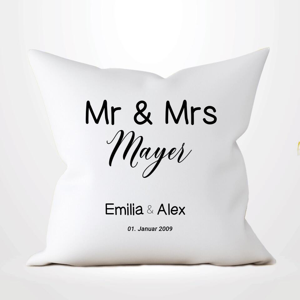 Mr & Mrs mit Datum - Personalisierbares Kissen