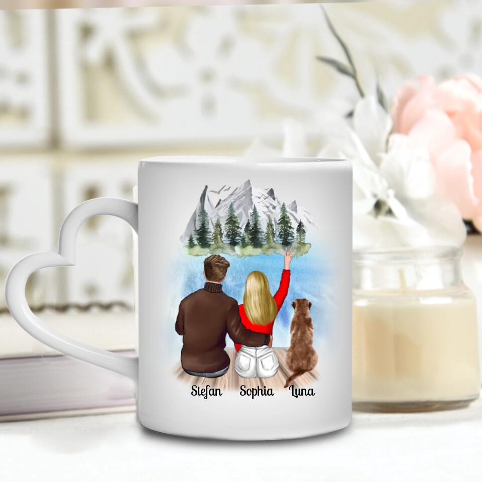 Pärchen mit Hund - Personalisierbare Tasse