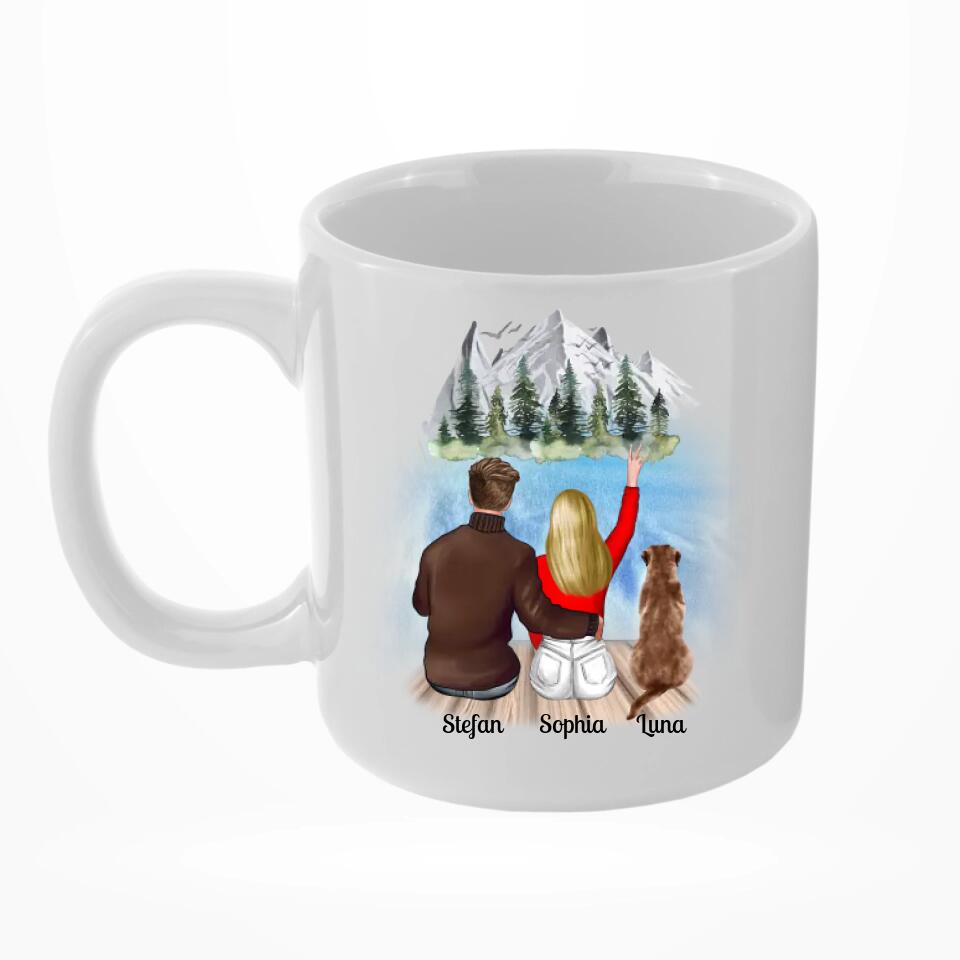 Pärchen mit Hund - Personalisierbare Tasse