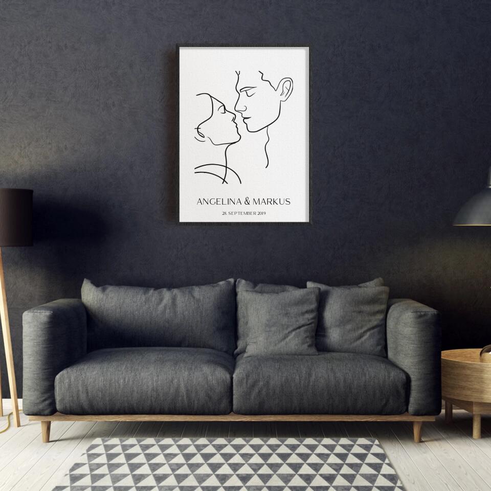 Line Art Pärchen - Personalisierbares Poster