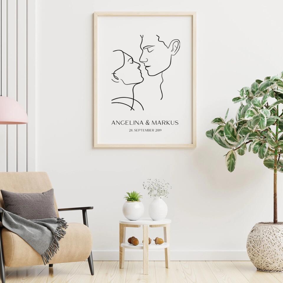 Line Art Pärchen - Personalisierbares Poster