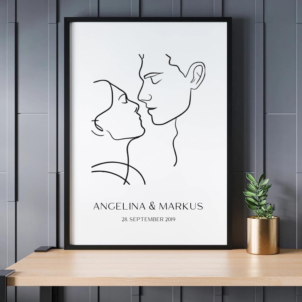 Line Art Pärchen - Personalisierbares Poster