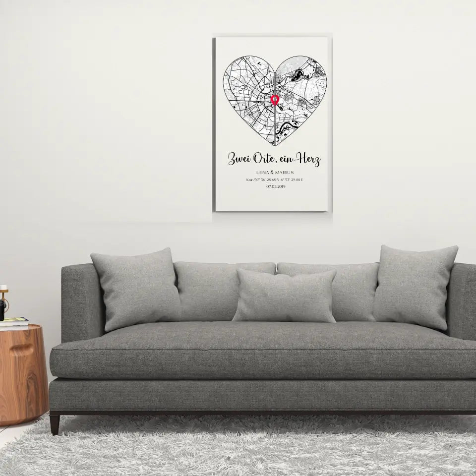 Zwei Orte, ein Herz - Personalisierbares Poster