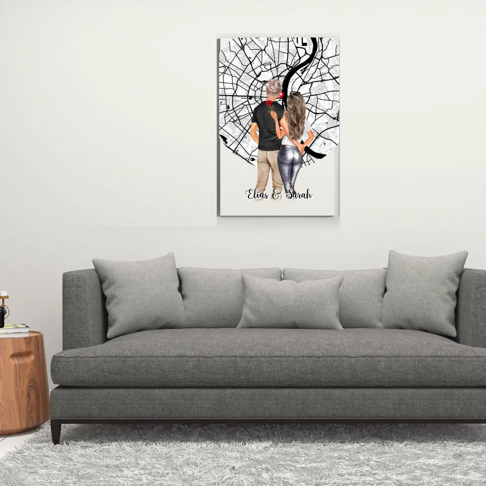Paar Poster mit Stadtkarte - Personalisierbares Poster