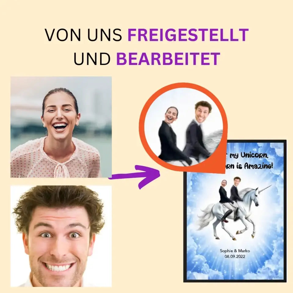 Einhorn Hochzeitsposter mit Bilder - Personalisierbares Poster