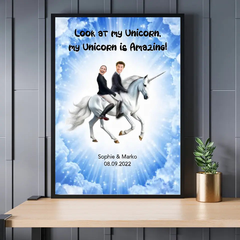 Einhorn Hochzeitsposter mit Bilder - Personalisierbares Poster