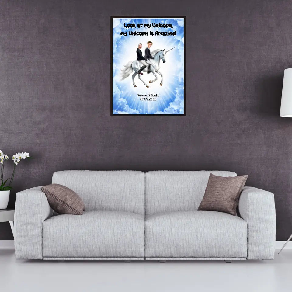 Einhorn Hochzeitsposter mit Bilder - Personalisierbares Poster
