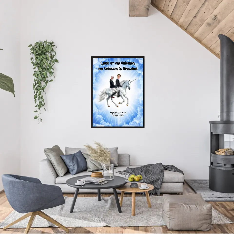 Einhorn Hochzeitsposter mit Bilder - Personalisierbares Poster