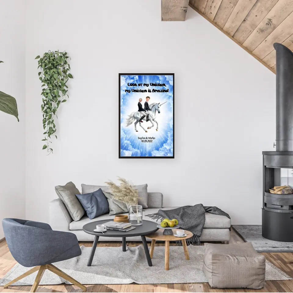 Einhorn Hochzeitsposter mit Bilder - Personalisierbares Poster