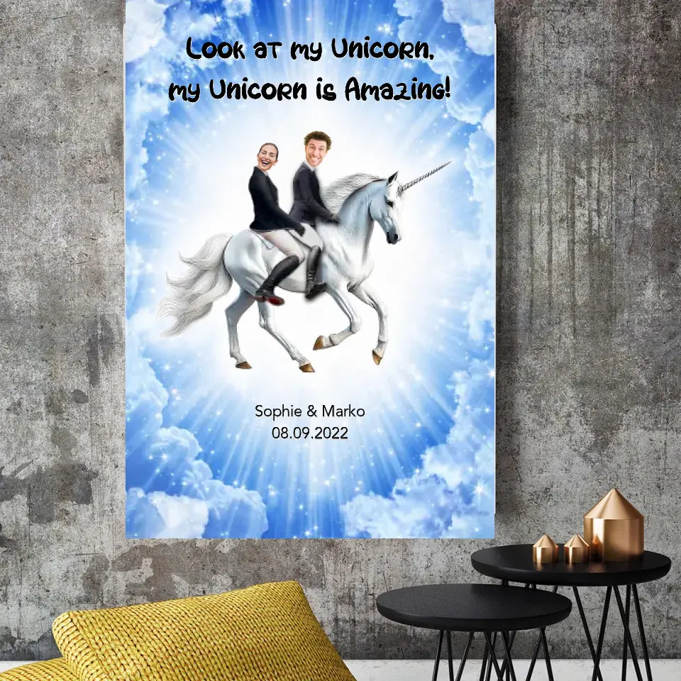 Einhorn Hochzeitsposter mit Bilder - Personalisierbares Poster