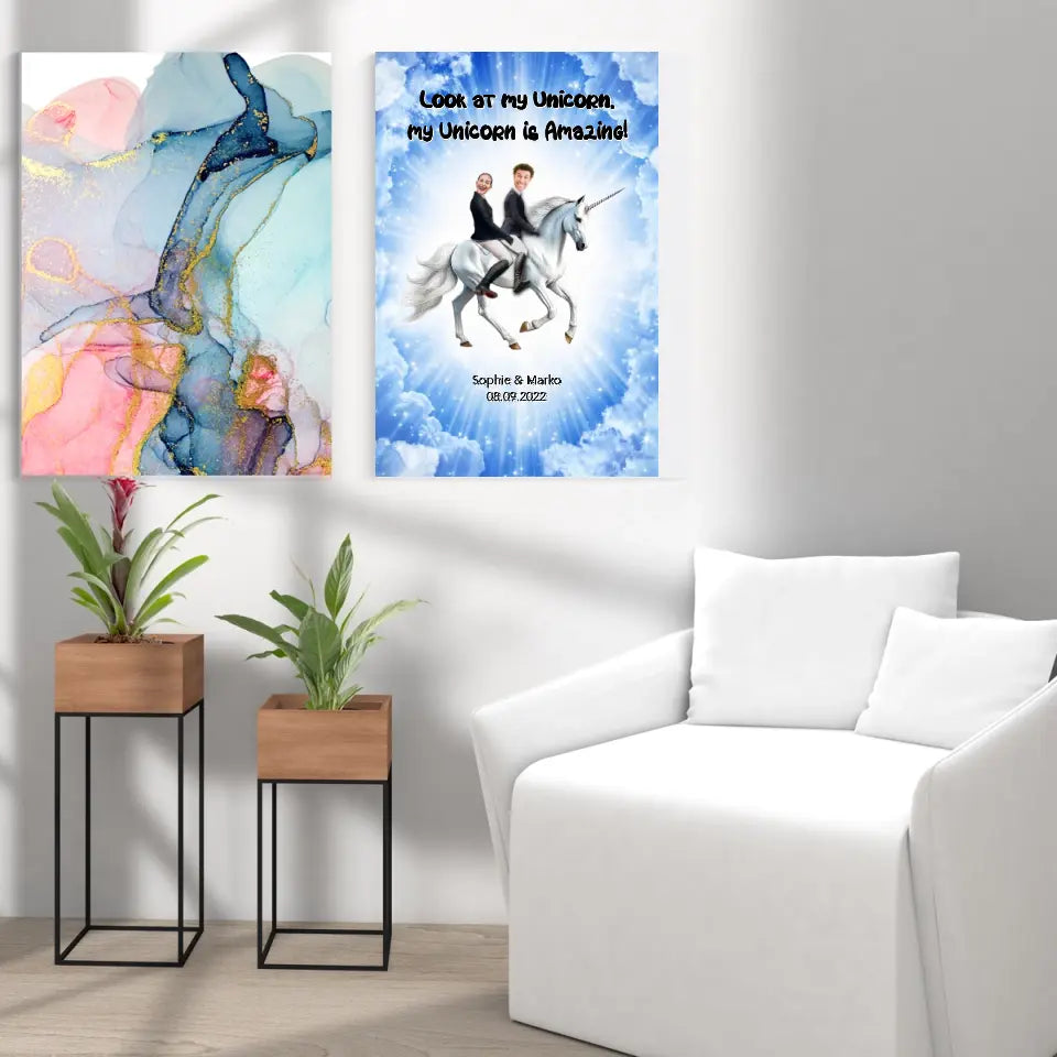 Einhorn Hochzeitsposter mit Bilder - Personalisierbares Poster
