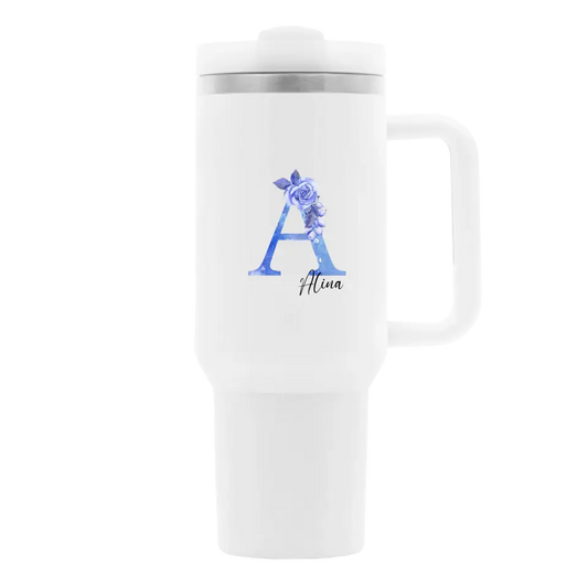 Blumen Buchstaben mit Name - Personalisierte Thermoflasche
