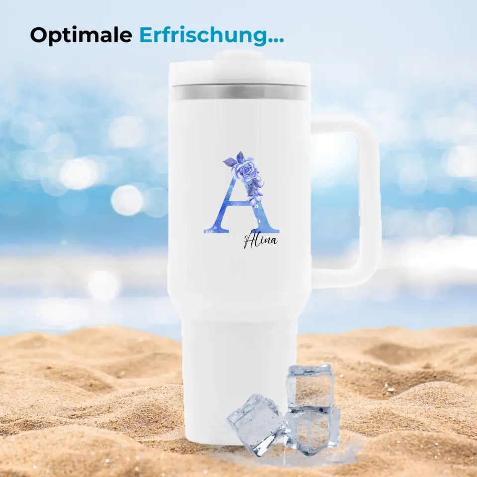 Blumen Buchstaben mit Name - Personalisierte Thermoflasche