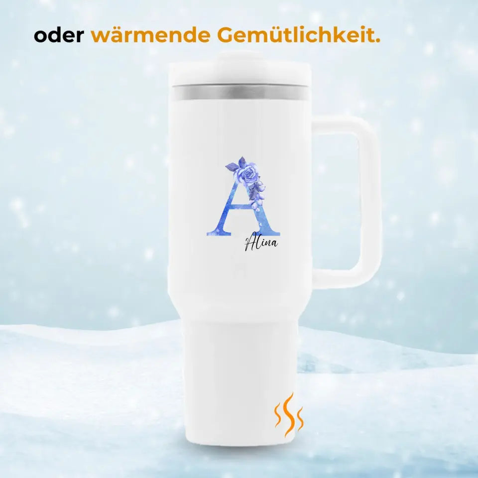 Blumen Buchstaben mit Name - Personalisierte Thermoflasche