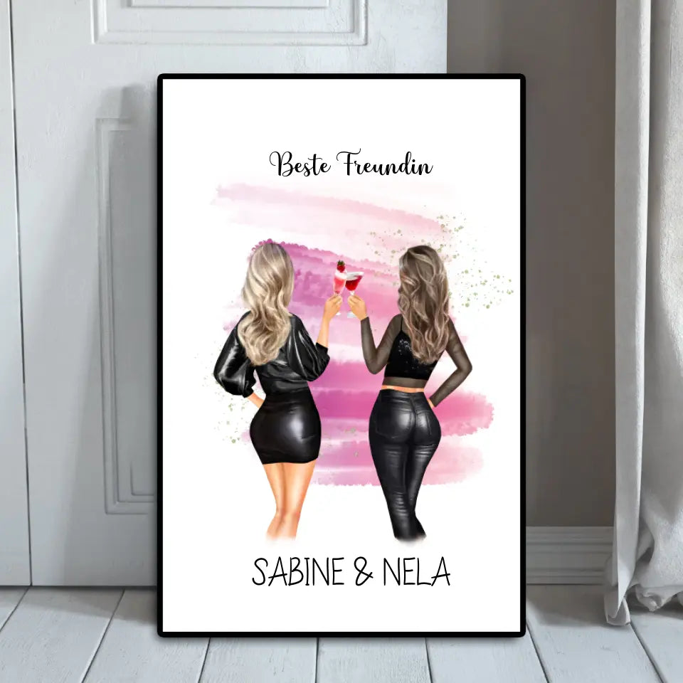Beste Freundin mit Namen - Personalisierbares Poster