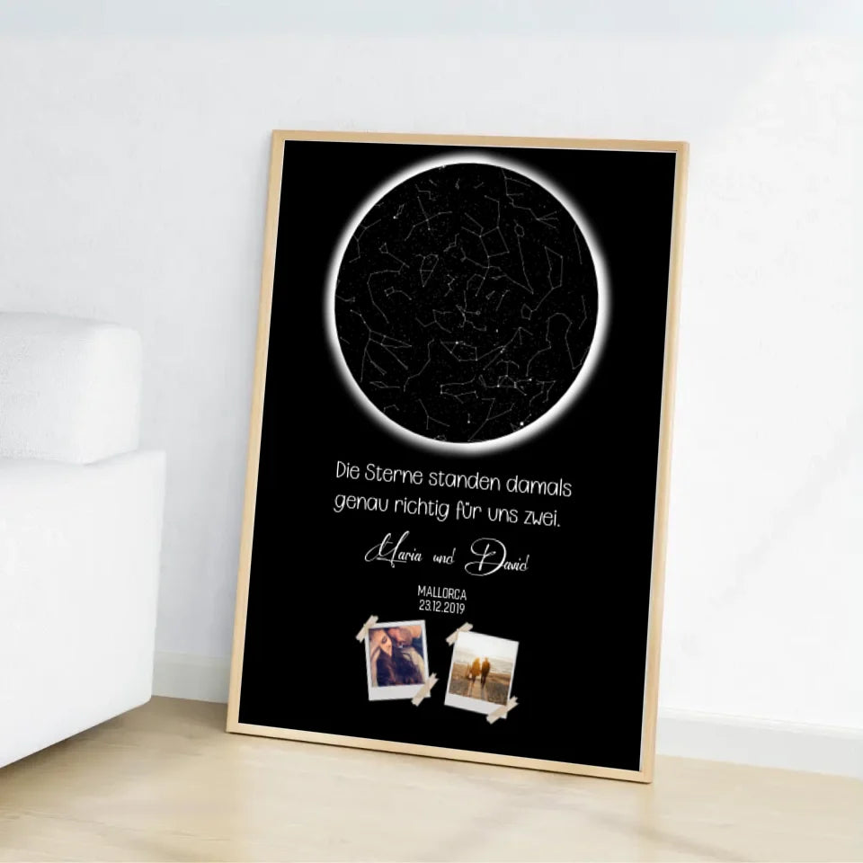 Sternkarte mit Namen,Datum und Bild- Personalisierbares Poster