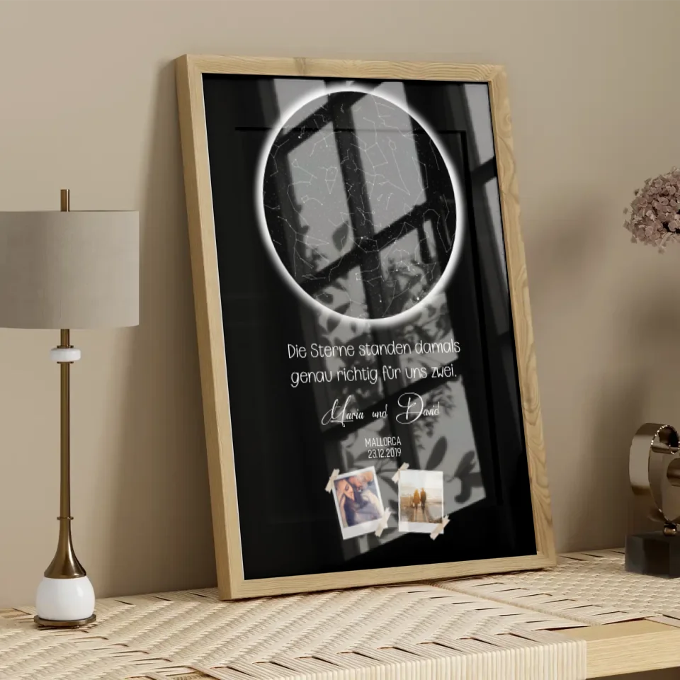 Sternkarte mit Namen,Datum und Bild- Personalisierbares Poster