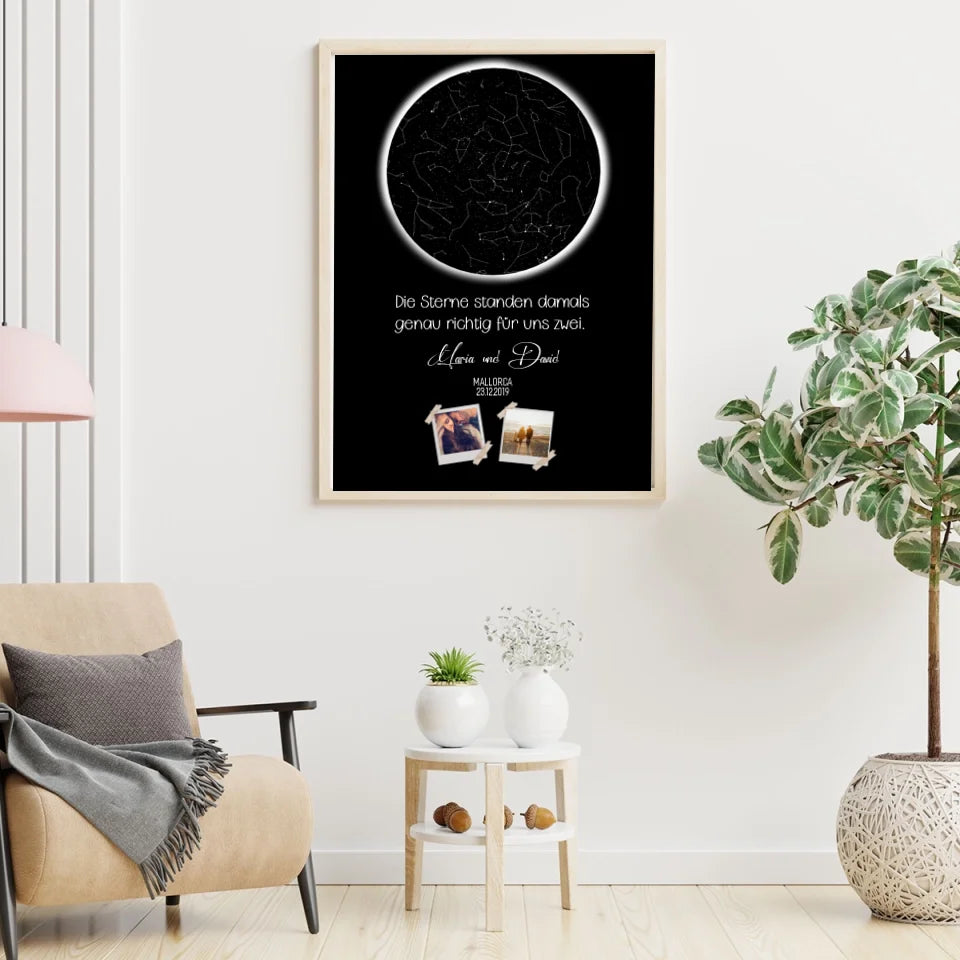 Sternkarte mit Namen,Datum und Bild- Personalisierbares Poster