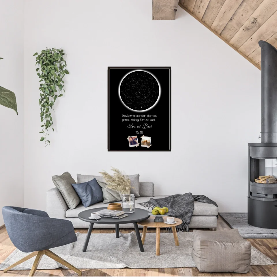 Sternkarte mit Namen,Datum und Bild- Personalisierbares Poster