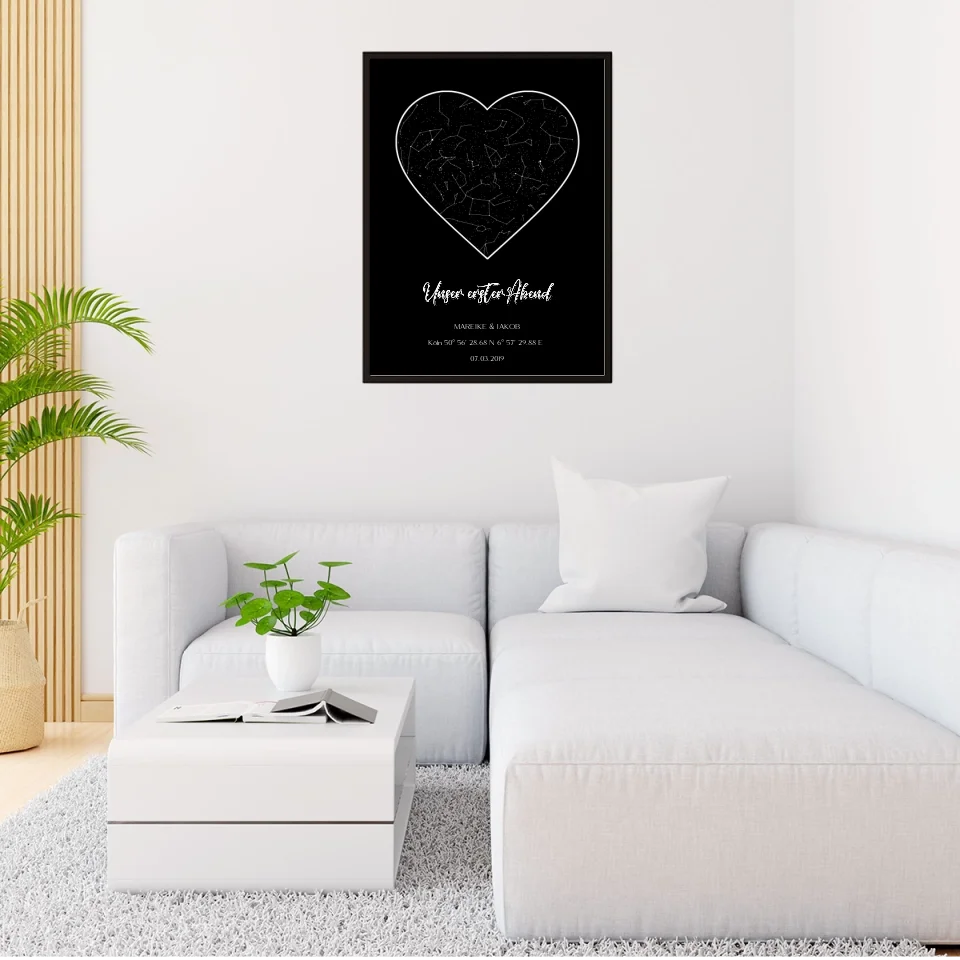 Gerahmtes Poster mit Sternenkarte und personalisierten Angaben