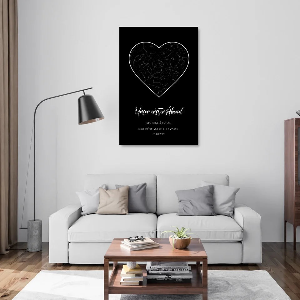 Stilvolle Leinwand mit Sternenkarte und personalisierten Angaben