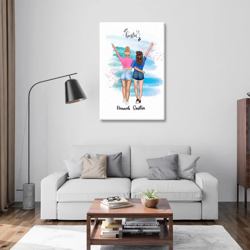 Freundschafts-Leinwand mit sommerlichem Design, personalisiert mit Namen der Freundinnen
