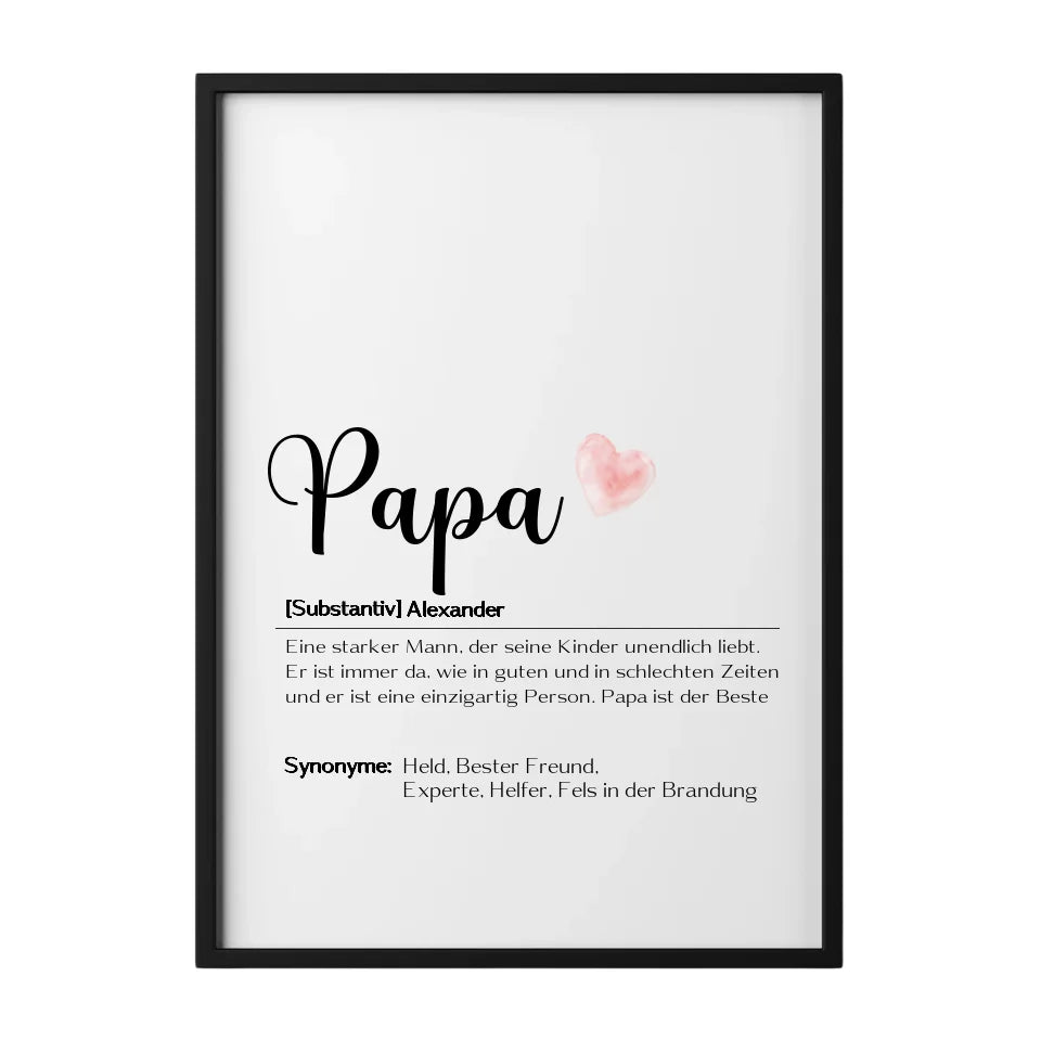 Liebevolles Poster mit Papa-Definition und Herzsymbol