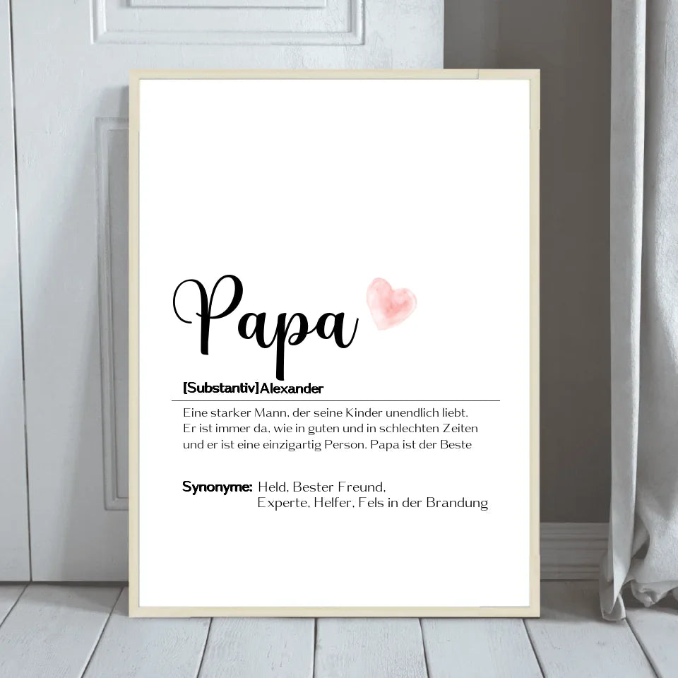 Gerahmtes Poster mit Papa-Definition und liebevollem Text