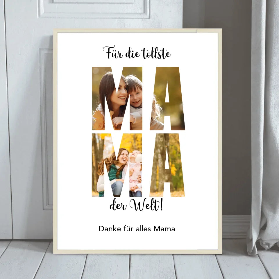 Gerahmtes Poster mit personalisierbarem Design für Mama mit Fotos