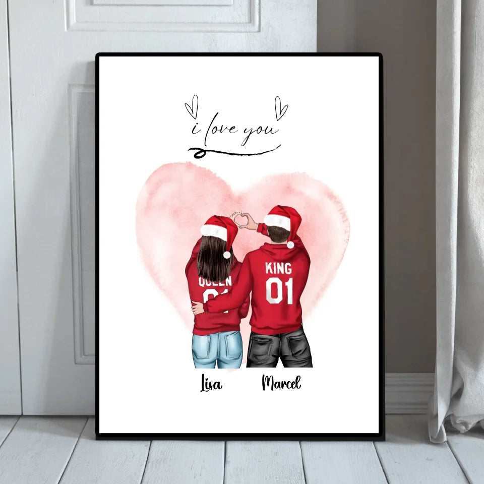 Gerahmtes Poster mit Weihnachtsmotiv für Paare und personalisierten Namen