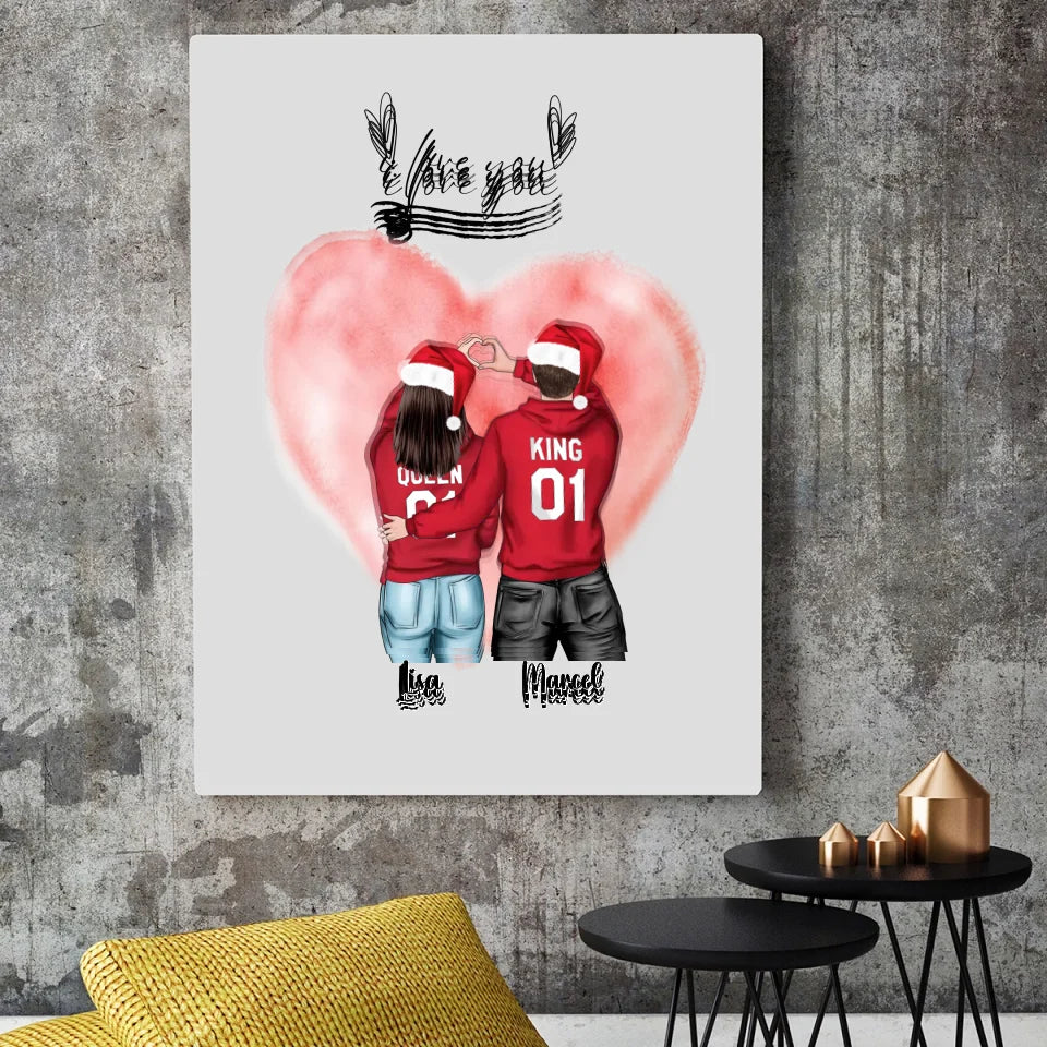 Hochwertiger Leinwanddruck mit Weihnachts-Pärchen-Motiv und Namen