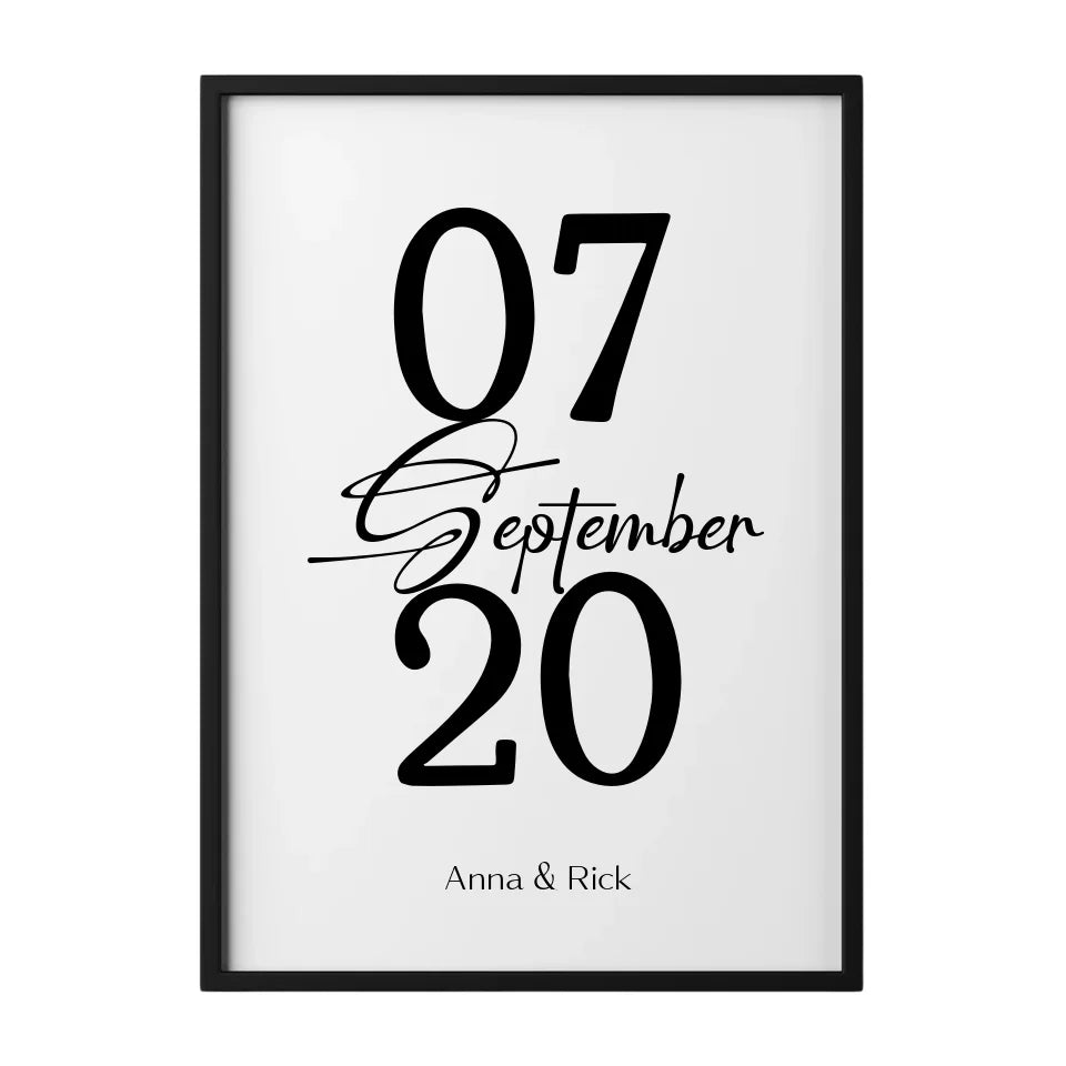 Personalisiertes Poster für Paare mit Jahrestag, Namen und elegantem Design