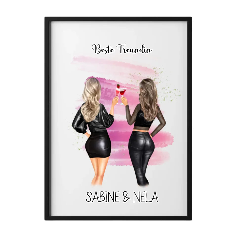 Personalisiertes Beste-Freundin-Poster mit Namen Sabine und Nela, perfektes Geschenk