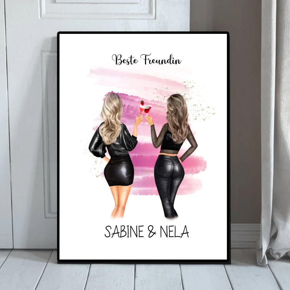 Gerahmtes Beste-Freundin-Poster mit Namen Sabine und Nela, Geschenkidee
