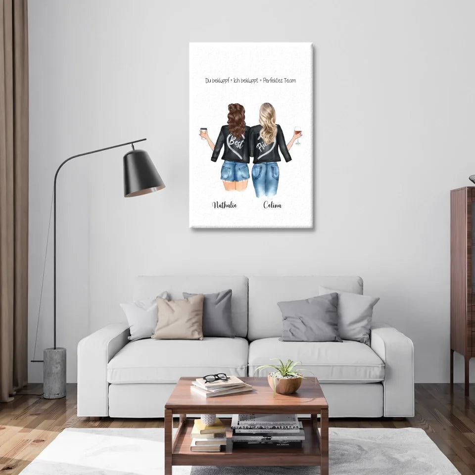 Wandbild auf Leinwand mit Text Du bekloppt Ich bekloppt Perfektes Team und Namen