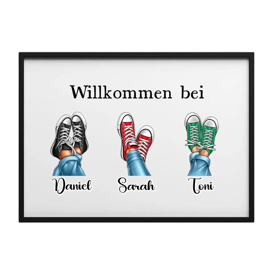 Personalisiertes Familien Poster mit Schuhdesign und Namen Daniel, Sarah und Toni