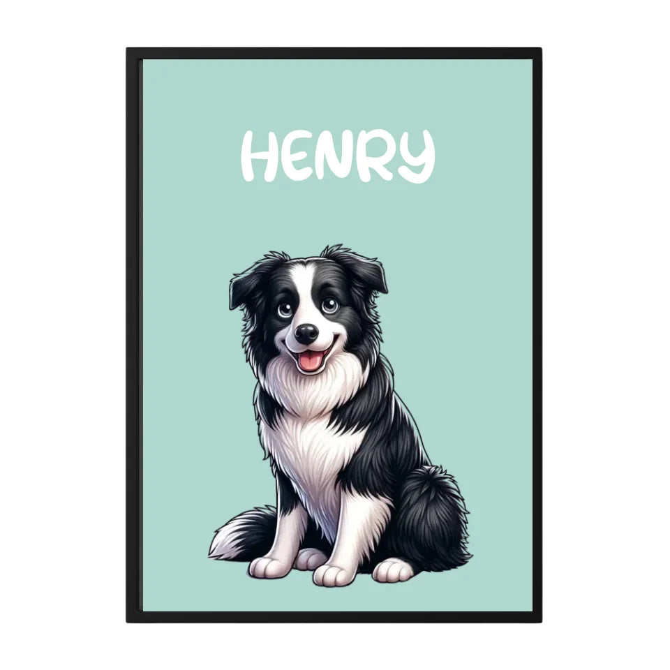 Poster mit Hundeporträt im Comic-Design, individuell gestaltet mit Namen