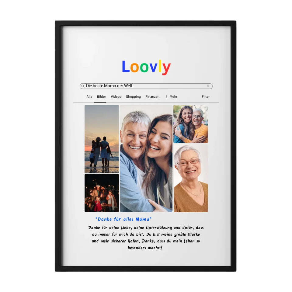 Dankesposter im Stil einer Suchmaschine mit eigenen Fotos und personalisierter Botschaft