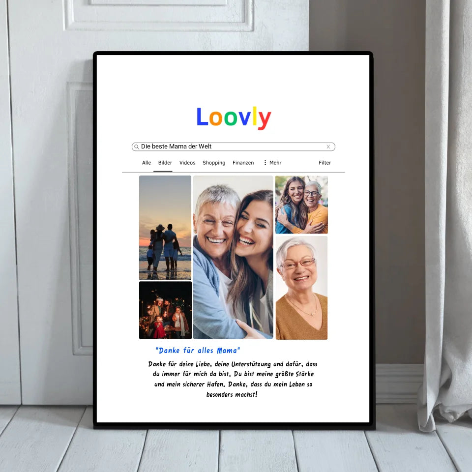 Gerahmtes Dankesposter im Suchmaschinen-Design mit individuellen Fotos und Text