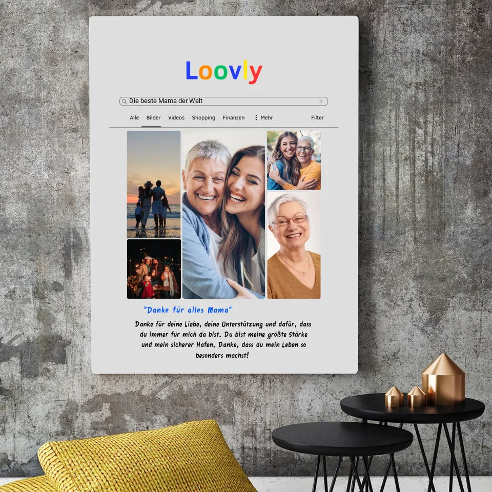 Leinwanddruck im Suchmaschinen-Stil mit eigenen Fotos und individueller Botschaft