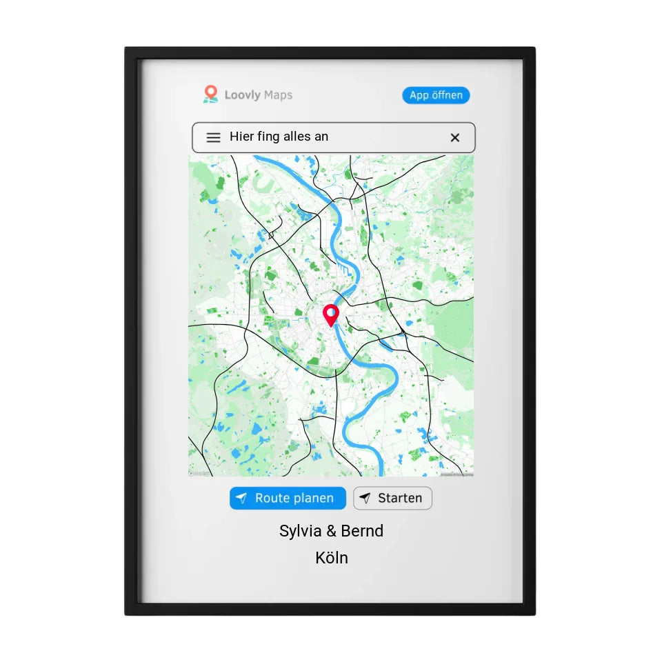 Personalisiertes Poster mit Stadtkarte im Navigation Stil