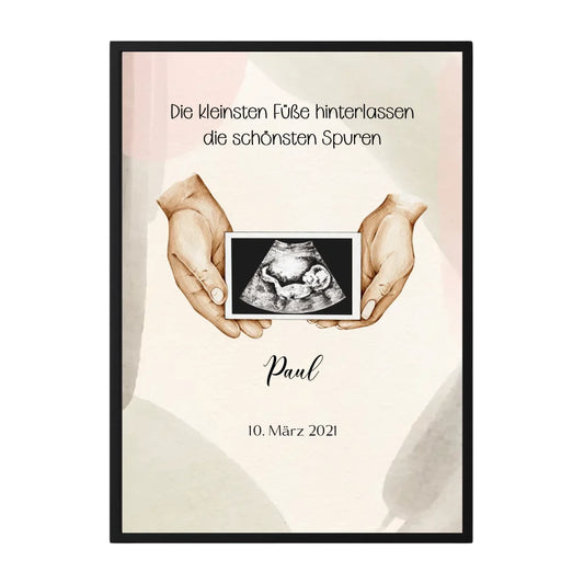 Poster mit Ultraschallbild und personalisiertem Text, ohne Rahmen