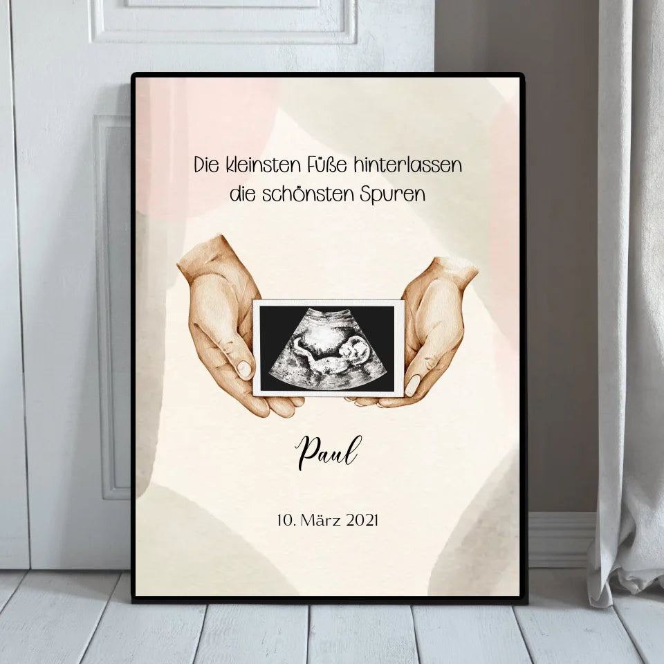 Gerahmtes Poster mit Ultraschallbild und personalisierten Angaben