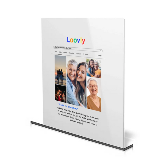 Personalisiertes Acrylglas im Suchmaschinen-Stil, mit individuellen Bildern und Text