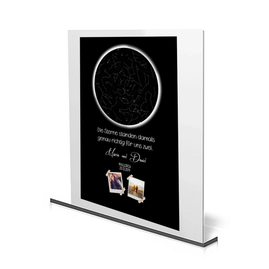 Personalisierte Sternenkarte auf Acrylglas mit Polaroid Bilder als Geschenk zur Hochzeit oder Jahrestag