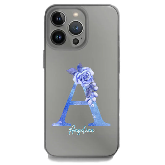 Personalisierte iPhone Handyhülle mit Blumenschrift und individuellem Namen.