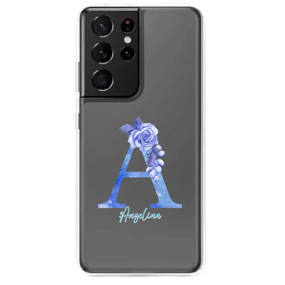3. Samsung Handyhülle mit Blumenbuchstabe und personalisiertem Namensdruck.