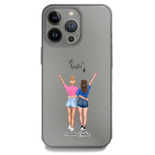 iPhone Handyhülle für beste Freundinnen – personalisierbares Holiday-Besties-Design mit Namen.
