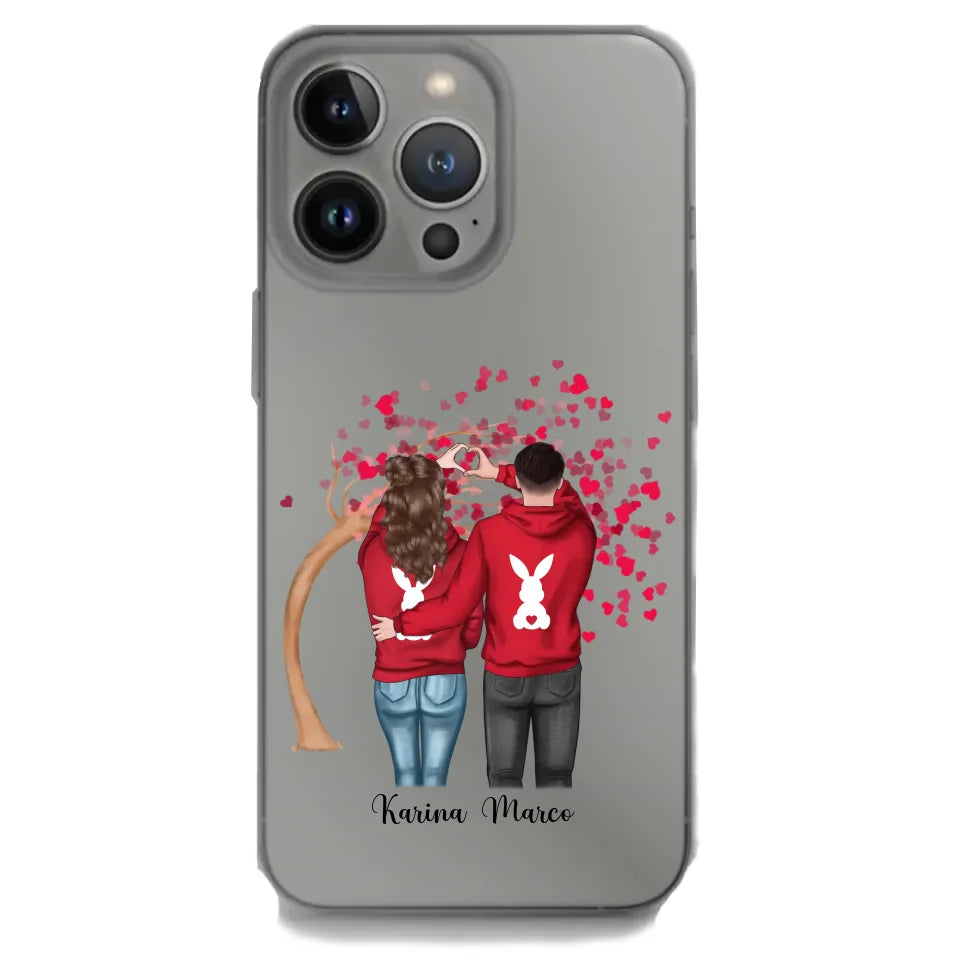 iPhone Handyhülle mit Osterpaar-Design – Personalisierbar mit Namen und herbstlichem Herzbaum.