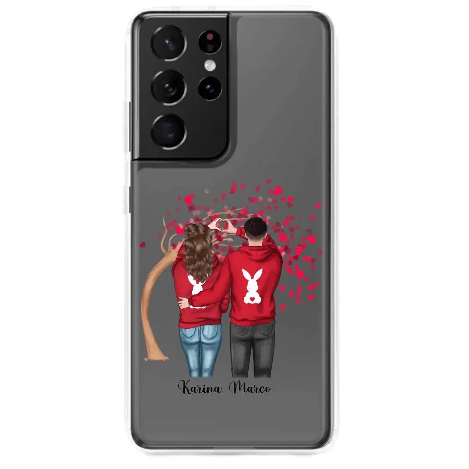 Personalisierbare Samsung Handyhülle mit Osterhäschen und Paar – romantisches Herz-Motiv